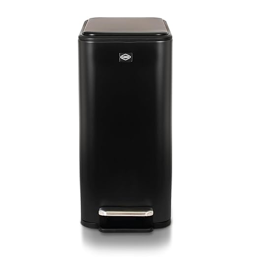 Clorox Slim Trash Can - 2.6 Gallon (10 Liter) Small Metal Trash Can with Soft Close Lid, Step Pedal, Removable Bucket - Black Stainless Waste Bin for Narrow Spaces, Bathroom, and Office