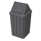 Sturdy Essentials 32 Gallon Square Slatted 100% Recycled Plastic Heavy Duty Outdoor Commercial Trash Can with Swing Top Lid | Great for Schools and Businesses - Dark Granite