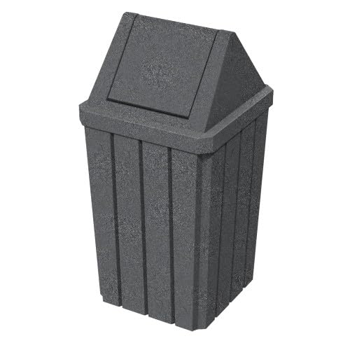 Sturdy Essentials 32 Gallon Square Slatted 100% Recycled Plastic Heavy Duty Outdoor Commercial Trash Can with Swing Top Lid | Great for Schools and Businesses - Dark Granite