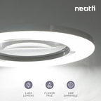 Neatfi XL Bifocal LED Magnifying Lamp, 7-Inch Acrylic Lens, 5D/20D Magnification, Hands-Free, Dimmable, 84 SMD LED, Adjustable Arm for Crafts, Reading, Close Work (White, with Base)