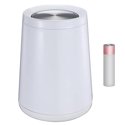 YOJIA 2.6 Gallon Bedroom Trash Can with tainless Steel Lid,Business Trash Bin，Elegant Garbage Can,White Waste Basket， for Bathroom itchen Living Room Office Hotel Cafe