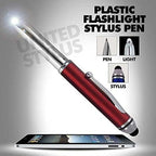 Promotional Pens with Personalized Text or Custom Business Logo- Bulk 150 Pack- for Marketing, Parties, and Events, 3 in 1 LED Flashlight + Ballpoint Pen + Stylus for Touchscreen Devices, Assorted