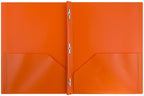 JAM PAPER Plastic Color Pop Folders - 2 Pocket Durable Folders with Metal Prongs Fastener Clasps - Orange - 3/Pack