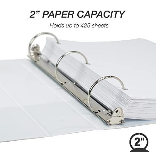 Samsill 2 Inch 3 Ring Binders, Made in USA, Economy Round Ring, Clear View Cover, 425 Sheet Capacity - for School, Home, Office - White, 12 Pack
