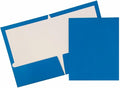 JAM PAPER Laminated Two Pocket Glossy Folders - Blue - 3/Pack