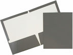 JAM PAPER Laminated Two Pocket Glossy Folders - Grey - 3/Pack