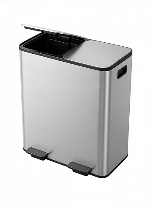 Garvee Trash Can, 2 x 8 gal (2 x 30 L) Garbage Can for Kitchen Dual Compartment Recycling Kitchen Step Trash Bin, Stainless Steel Trash and Recycle Bin Combo with Soft-Close Lid,Silver