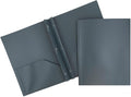 JAM PAPER Plastic Color Pop Folders - 2 Pocket Durable Folders with Metal Prongs Fastener Clasps - Grey - 3/Pack