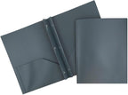 JAM PAPER Plastic Color Pop Folders - 2 Pocket Durable Folders with Metal Prongs Fastener Clasps - Grey - 3/Pack
