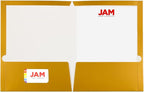 JAM PAPER Laminated Two Pocket Glossy School Folders - Letter Size - High Gloss Gold - Bulk 50/Box