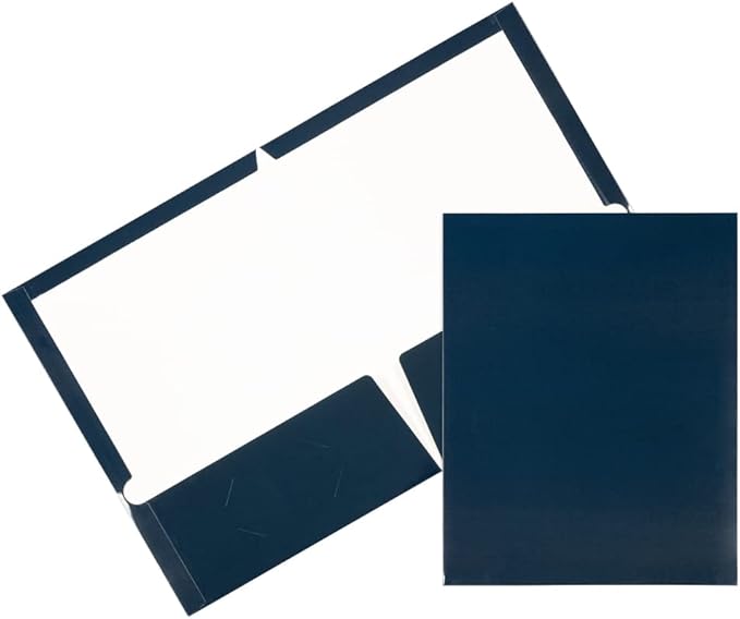 JAM PAPER Laminated Two Pocket Glossy School Folders - Letter Size - High Gloss Navy Blue - Bulk 100/Box