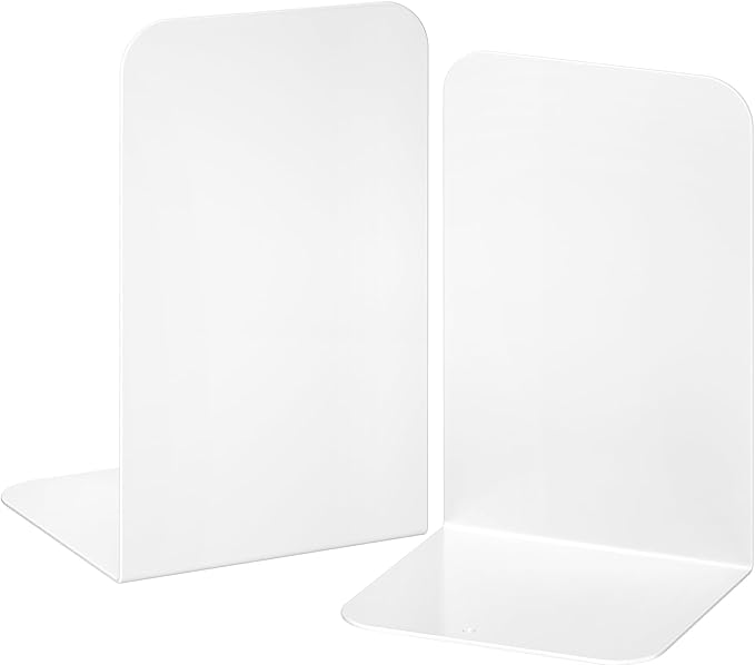 VFINE Bookends 1 Pair, White Metal Book Ends, Bookends for Shelves, Book Stopper for Heavy Books, Book Dividers for Home Office