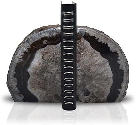 Nature's Decorations A Quality Black Agate Geode Bookends - Heavy Duty with Non-Skid Rubber Bumpers for Shelves, Office, Home Decor - Cool Crystal Stone (1 Pair 3-4 LB)
