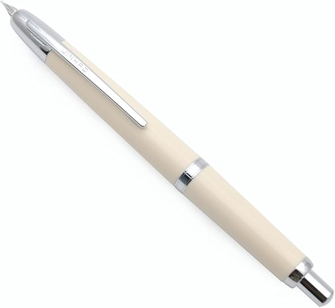 JINHAO 20 Press Fountain Pen, Retractable Capless Resin Pen with Ink Converter (EF Nib 0.4mm, Ivory White)