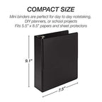 Samsill Economy 1 Inch Mini 3 Ring Binder, Made in The USA, 9.1" x 7.5" Round Ring Binder, Non-Stick Customizable Cover, Black (Pack of 6)