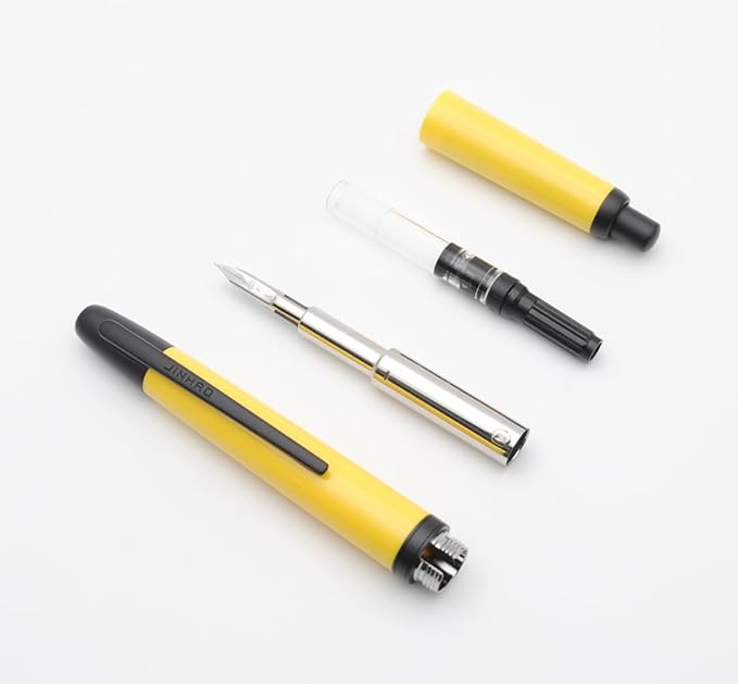 JINHAO 20 Press Fountain Pen, Retractable Capless Resin Pen with Ink Converter (F Nib 0.5mm, Lemon Yellow - Black Clip)