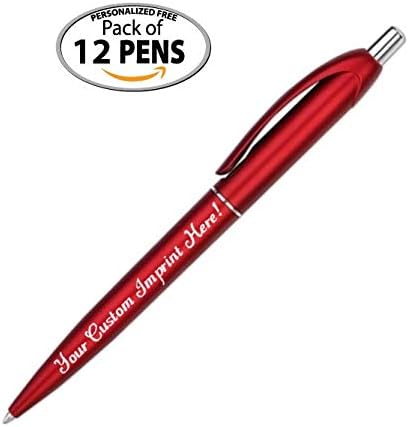 Personalized Ballpoint Pens - Retro -Retractable Click action - Custom - Black writing - Printed Name pens - Imprinted with Your Logo or Message - Includes Personalization - 12 Pens/Box (Red)