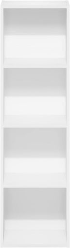 Furinno PASIR Book Shelf, 4-Tier Modern Bookshelf, Open Shelves Bookcase 9 x 12 x 42, for Living Room, Bedroom, Home Office, White