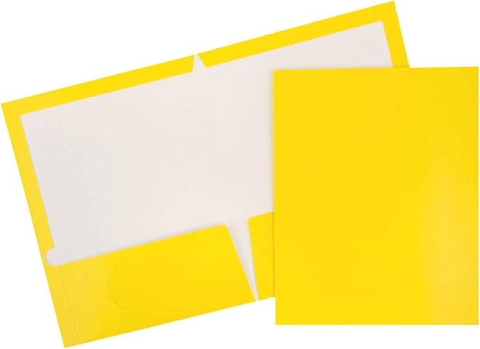 JAM PAPER Laminated Two Pocket Glossy School Folders - Letter Size - High Gloss Yellow - Bulk 25/Pack