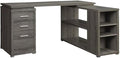 Pemberly Row L Shape Corner Storage Desk in Weathered Gray, Letter/Legal File, 5 Bookshelves