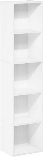 Furinno PASIR Book Shelf, 5-Tier Modern Bookshelf, Open Shelves Bookcase 9 x 12 x 52, for Living Room, Bedroom, Home Office, White
