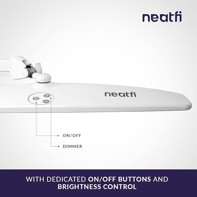 Neatfi Elite HD XL Task Lamp, 1600 Lumens, 84PCS SMD LED, 6500K, Non-Polar Dimming, Desk Light for Home, Office, and Study Room (Non-CCT with Clamp, White, 22 Inches)