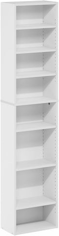 Furinno Indo DVD Shelf, 8-Tier CD Rack, Media Shelf with Adjustable Shelves, DVD Storage Cabinets for CD Blueray Game Disc, Easy Assembly, for Living Room, Home Office, White