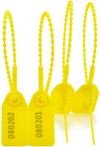 100Pcs Plastic Tamper Shipping Seals Pull-Tite Security Seal Signage Numbered Fire Extinguisher Tags Zip Ties Labels Disposable Self Locking for Logistics, Luggage,Transport (Yellow, 100pcs)