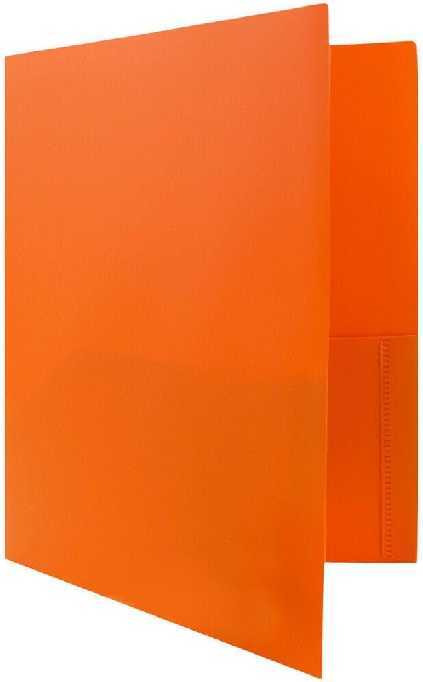 JAM PAPER Plastic Color Pop Folders - 2 Pocket Durable Folders with Metal Prongs Fastener Clasps - Orange - 3/Pack