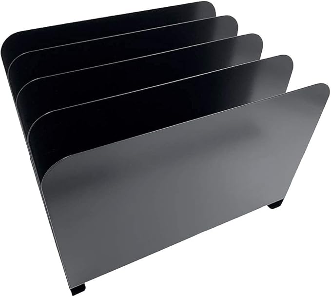 Huron Desktop File Organizer Vertical 4 Slot, Black Commercial Grade Steel