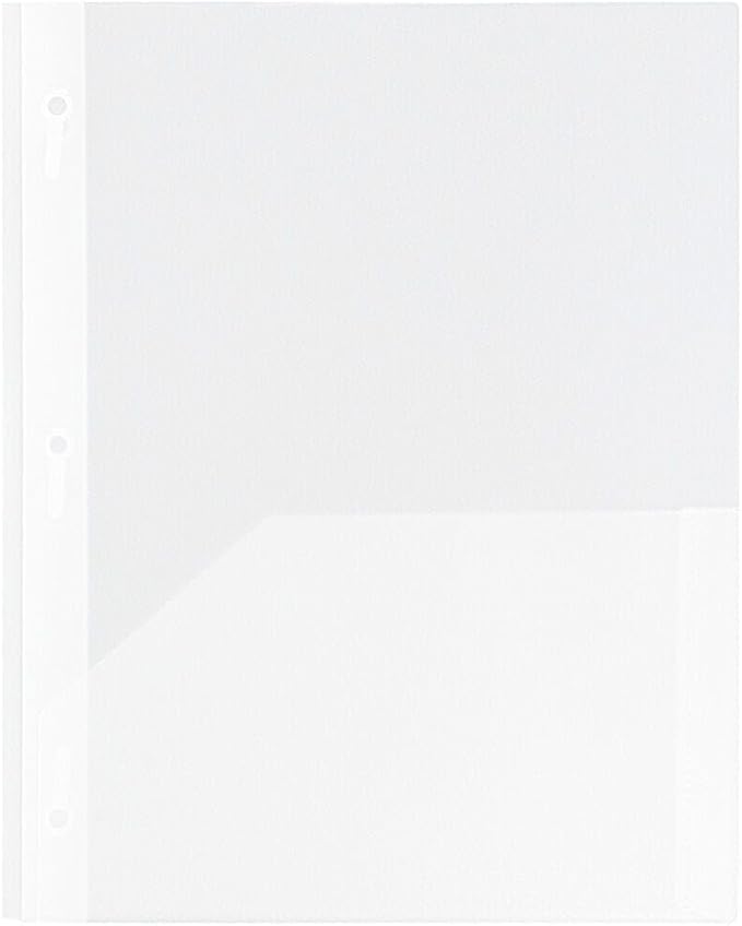 JAM PAPER Plastic Color Pop Folders - 2 Pocket Durable Folders with Metal Prongs Fastener Clasps - Clear - 3/Pack