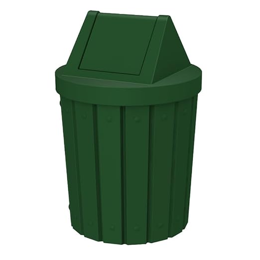 Sturdy Essentials 42 Gallon Round Slatted 100% Recycled Plastic Indoor or Outdoor Commercial Trash Can with Easy Access Swing Top Lid | Great for Schools and Businesses - Green Granite