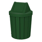 Sturdy Essentials 42 Gallon Round Slatted 100% Recycled Plastic Indoor or Outdoor Commercial Trash Can with Easy Access Swing Top Lid | Great for Schools and Businesses - Green Granite
