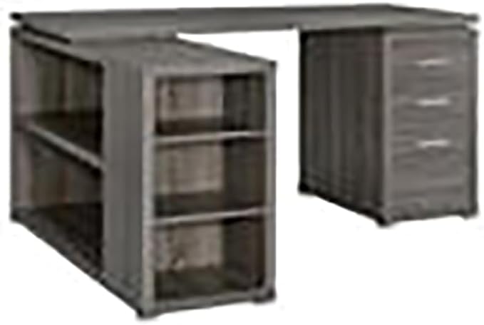 Pemberly Row L Shape Corner Storage Desk in Weathered Gray, Letter/Legal File, 5 Bookshelves