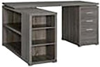 Pemberly Row L Shape Corner Storage Desk in Weathered Gray, Letter/Legal File, 5 Bookshelves