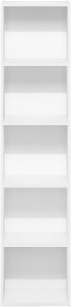 Furinno PASIR Book Shelf, 5-Tier Modern Bookshelf, Open Shelves Bookcase 9 x 12 x 52, for Living Room, Bedroom, Home Office, White