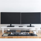 ROCDEER Bamboo Dual Monitor Stand Riser White, Desk Monitor Riser for 2 Monitors, Supports for PC Computer Monitor, Printer, Heavy TV Riser up to 300 lbs, White