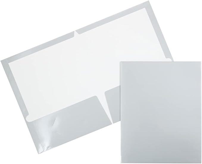 JAM PAPER Laminated Two Pocket Glossy School Folders - Letter Size - High Gloss Silver - Bulk 25/Pack