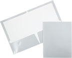 JAM PAPER Laminated Two Pocket Glossy School Folders - Letter Size - High Gloss Silver - Bulk 50/Box