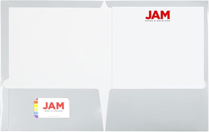 JAM PAPER Laminated Two Pocket Glossy School Folders - Letter Size - High Gloss Silver - Bulk 25/Pack
