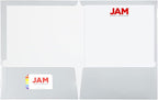 JAM PAPER Laminated Two Pocket Glossy School Folders - Letter Size - High Gloss Silver - Bulk 25/Pack