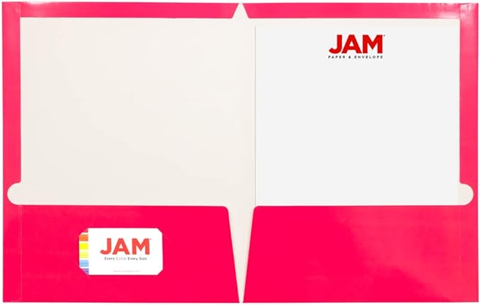 JAM PAPER Laminated Two Pocket Glossy School Folders - Letter Size - High Gloss Assorted Fashion Colors - 6/Pack