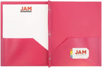 JAM PAPER Plastic Color POP Folders - 2 Pocket Durable Folders with Metal Prongs Fastener Clasps - Fuchsia Hot Pink - 6/Pack