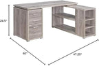 Pemberly Row L Shape Corner Storage Desk in Grey Driftwood, Letter/Legal File, 5 Bookshelves