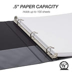 Samsill 0.5 Inch 3 Ring Binders, Made in USA, Economy Round Ring, Clear View Cover, 100 Sheet Capacity - for School, Home, Office - Black, 4 Pack
