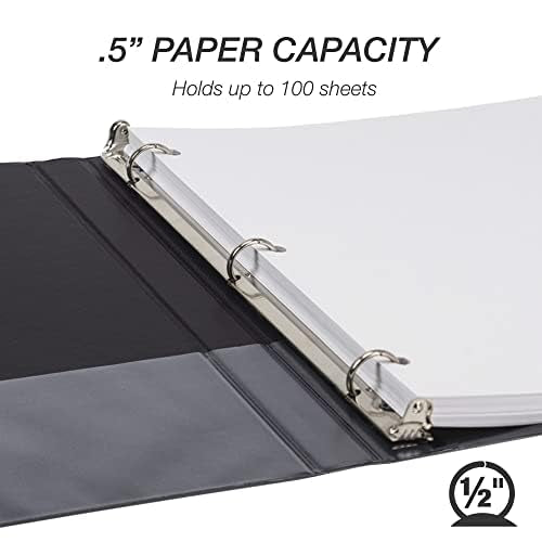 Samsill 0.5 Inch 3 Ring Binders, Made in USA, Economy Round Ring, Clear View Cover, 100 Sheet Capacity - for School, Home, Office - Black, 24 Pack