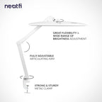 Neatfi Elite HD XL Task Lamp, 1600 Lumens, 84PCS SMD LED, 6500K, Non-Polar Dimming, Desk Light for Home, Office, and Study Room (Non-CCT with Clamp, White, 22 Inches)
