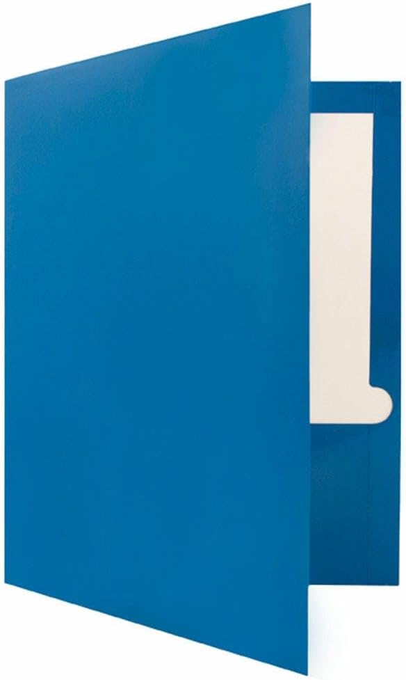 JAM PAPER Laminated Two Pocket Glossy Folders - Blue - 3/Pack