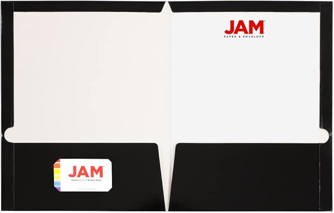 JAM PAPER Laminated Two Pocket Glossy School Folders - Letter Size - High Gloss Black - Bulk 25/Pack