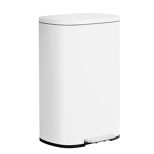 PayLessHere Stainless Steel Trash Can with Lid - Removable Inner Bucket, Foot Pedal Soft Close for Office, Home, Kitchen (White, 13 G)